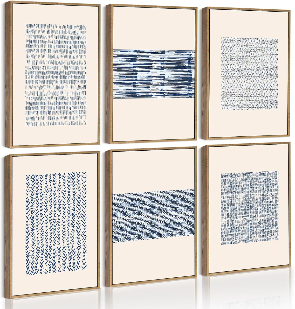 Geometric Abstract Decor Blue White Grunge Minimalist Bohemian Wall Art